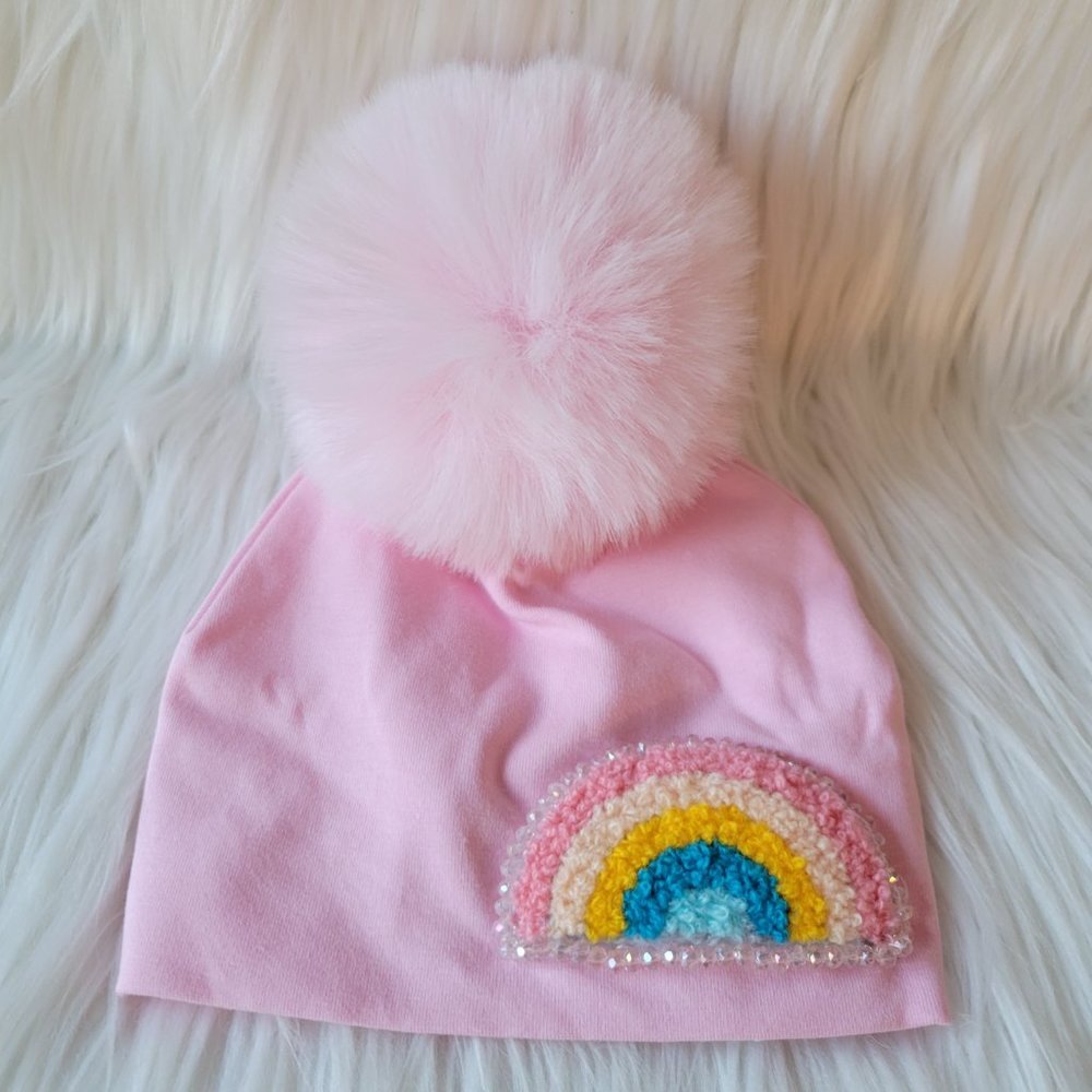 Bari Lynn Girl's Rainbow Hat w/ PomPom